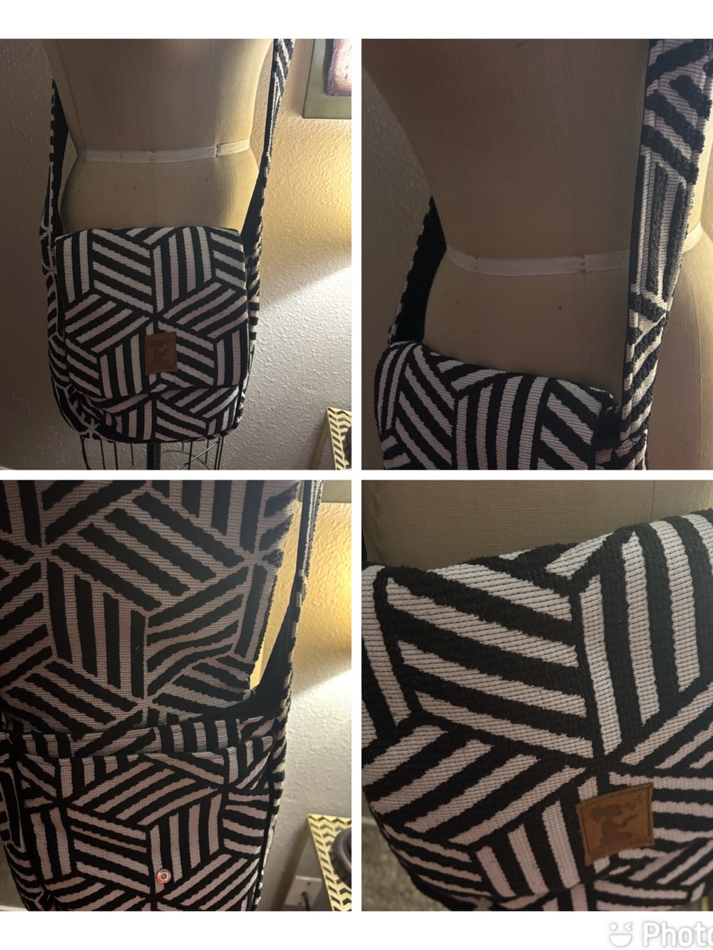 Black & White Geometric Woven Crossbody Bag